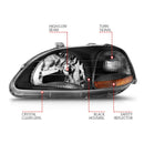 ANZO 1996-1998 Honda Civic Crystal Headlights Black-10