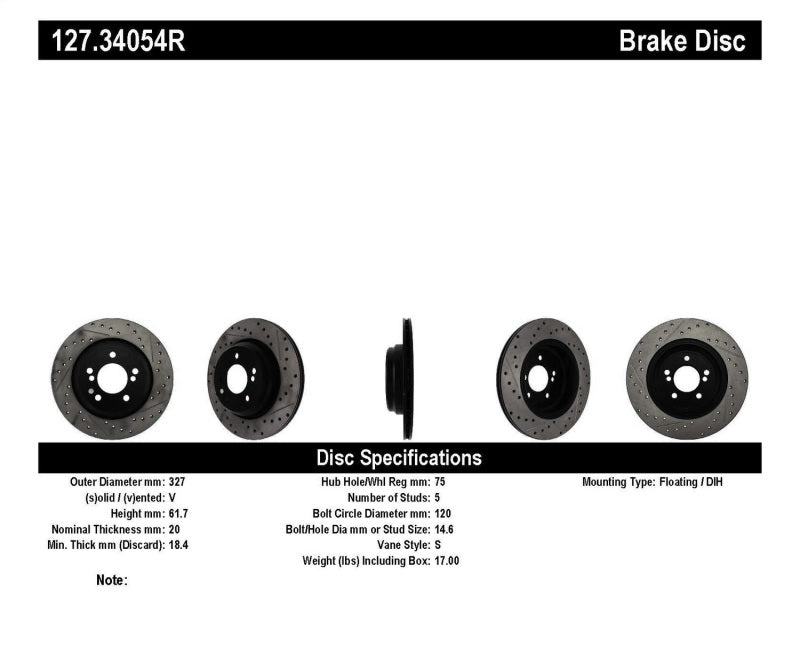 StopTech 00-03 BMW M5 (E39) Slotted & Drilled Right Rear Rotor - 0