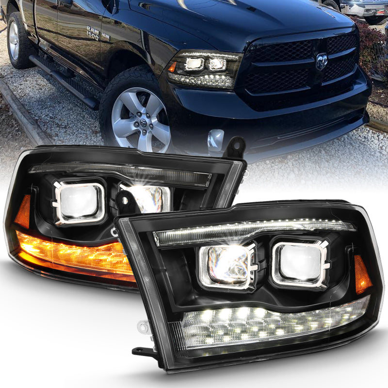 ANZO 2009-2018 Dodge Ram 1500 Led Projector Plank Style Switchback H.L Halo Black Amber (OE Style) - 0