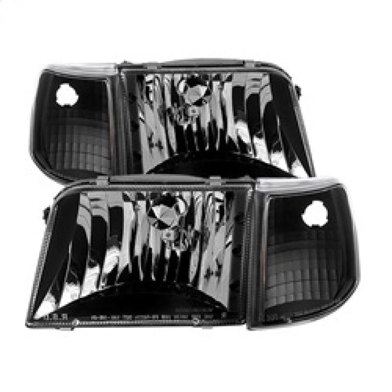 Xtune Ford Ranger 93-97 Crystal Headlights w/ Corner Lights 4pcs Sets Black HD-JH-FR93-SET-BK - 0