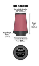 K&N Universal Rubber Filter 2-1/2in Flg / 4-1/2in OD B / 3-1/2in OD T / 6in H - Black Top-9