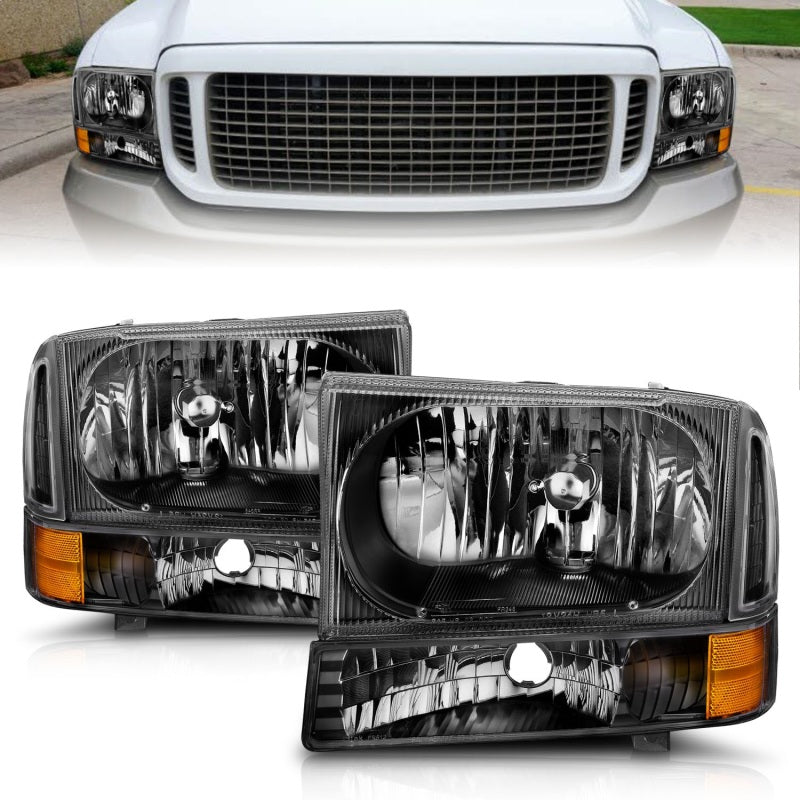 ANZO 2000-2004 Ford Excursion Crystal Headlights Black - 0