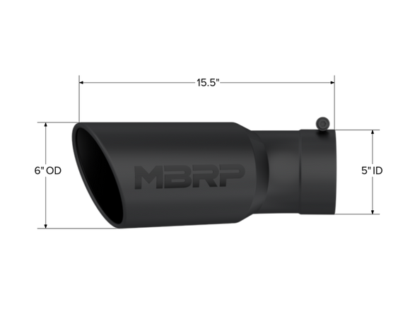 MBRP Universal Tip 6in OD 5in Inlet 15.5in Length 30 Deg Bend Angled Rolled End Black
