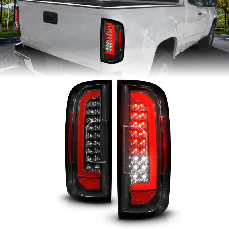 ANZO 15-21 GMC Canyon Full LED Taillights w/ Red Lightbar Black Housing/Clear Lens - 0