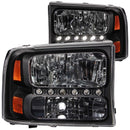 ANZO 2000-2004 Ford Excursion Crystal Headlights Black w/ LED 1pc-3