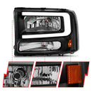 ANZO 99-04 Ford F250/F350/F450/Excursion (excl. 99) Crystal Headlights - w/ Light Bar Black Housing-3