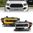 ANZO 16-22 Toyota Tacoma LED Projector Headlights w/ Light Bar Sequential Black Housing w/Initiation-1