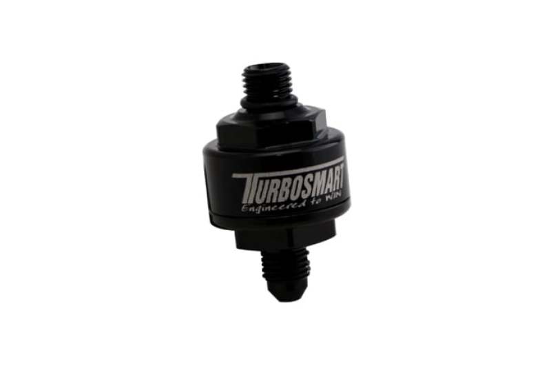 Turbosmart Billet Turbo Oil Feed Filter w/ 44 Micron Pleated Disc AN-4 Male to AN-4 ORB- Black - 0