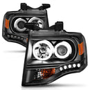 ANZO 2007-2014 Ford Expedition Projector Headlights w/ Halo Black-13