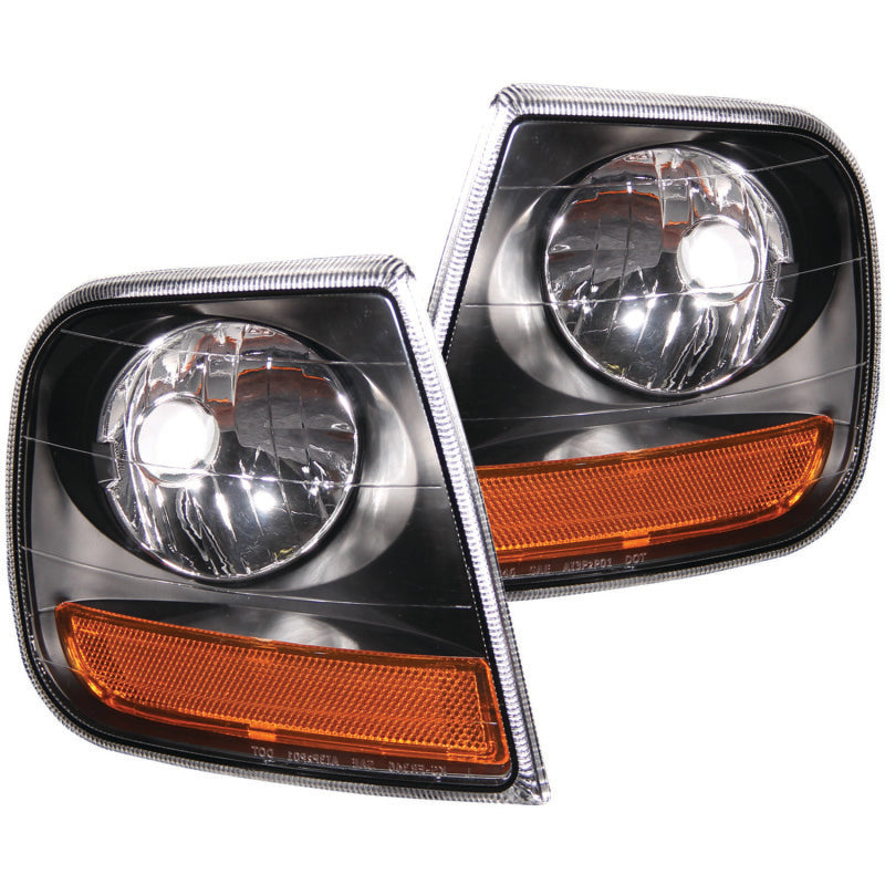 ANZO Corner Lights 1997-2003 Ford F-150 HARLEY DAVIDSON Style Corner Lights Black w/ Amber Reflector - 0