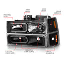 ANZO 88-98 Chevrolet C1500 Crystal Headlights w/ Light Bar Black Housing w/ Signal Side Markers 8Pcs-6