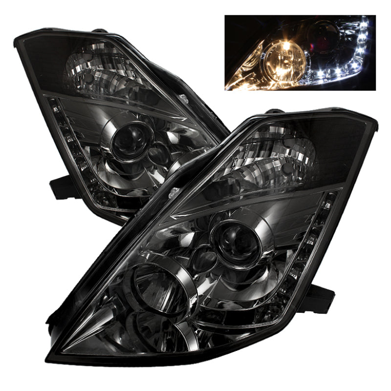 Spyder Nissan 350Z 03-05 Projector Headlights Halogen Model Only - DRL Smoke PRO-YD-N350Z02-DRL-SM - 0