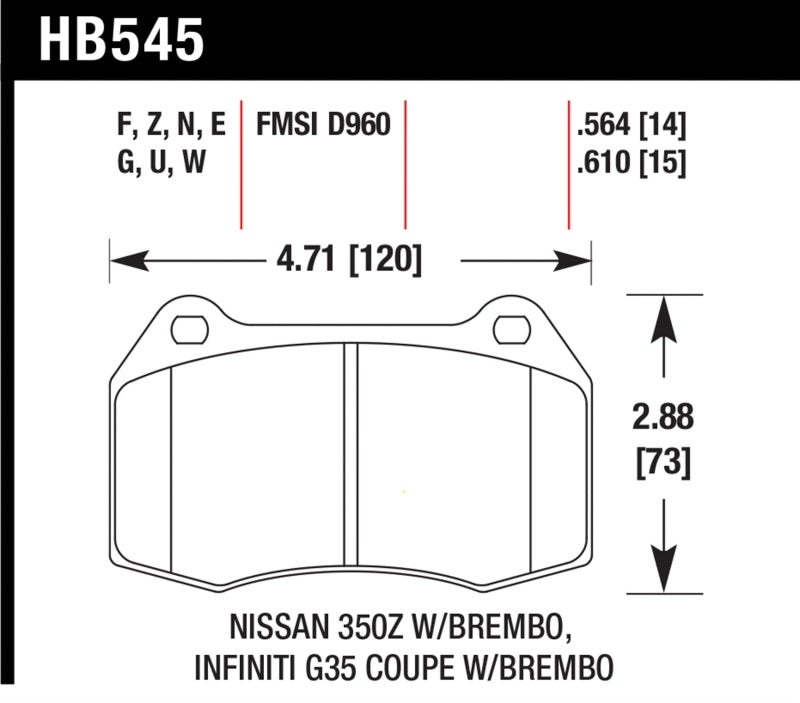 Hawk 03-07 G35/350z w/ Brembo Performance Ceramic Street Front Brake Pads - 0