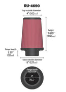 K&N Universal Round Tapered Filter 3 inch FLG / 5 inch Bottom / 4 inch Top / 7 7/8 inch Height-10