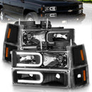 ANZO 88-98 Chevrolet C1500 Crystal Headlights w/ Light Bar Black Housing w/ Signal Side Markers 8Pcs-1