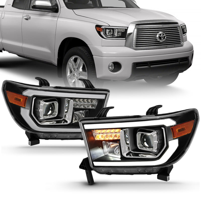 ANZO 2007-2014 Toyota Tundra Projector Light Bar H.L Black Amber(Led High Beam) (Halogen Version) - 0