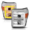 ANZO 11-16 Ford F-250/F-350/F-450 Projector Headlights w/ Plank Style Switchback Chrome w/Amber-13
