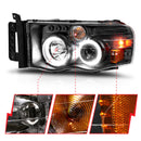 ANZO 2002-2005 Dodge Ram 1500 Projector Headlights w/ Halo Black Clear Amber-7