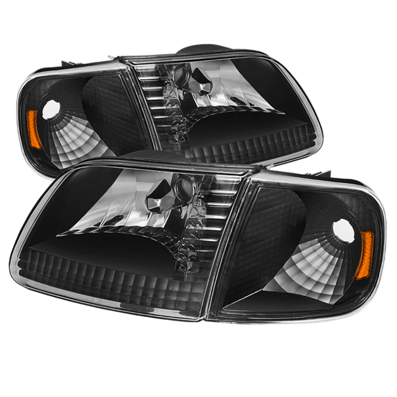 Xtune Ford F150 97-03 / Expedition 97-02 Crystal Headlights w/Corner Black HD-JH-FF15097-SET-AM-BK - 0