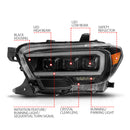 ANZO 16-22 Toyota Tacoma LED Projector Headlights w/ Light Bar Sequential Black Housing w/Initiation-5