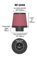 K&N Round Tapered Universal Air Filter 6in Flange ID x 7.5in Base OD x 4.5in Top OD x 6in H-12