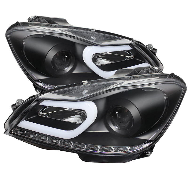 Spyder Mercedes Benz W204 C-Class 12-13 Projector Halogen Model- DRL Blk PRO-YD-MBW20412-DRL-BK - 0