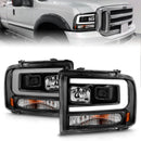 ANZO 99-04 Ford F250/F350/F450/Excursion (excl 99) Projector Headlights - w/ Light Bar Black Housing-1