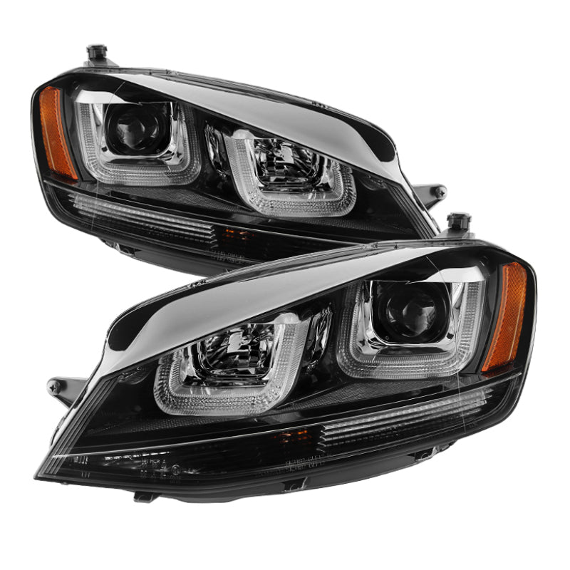 Spyder Volkswagen Golf VII 14-16 Projector Headlights DRL LED Blk Stripe Blk PRO-YD-VG15-BLK-DRL-BK - 0