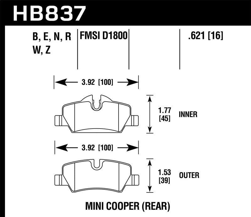 Hawk 14-17 Mini Cooper HPS 5.0 Rear Brake Pads - 0