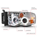 ANZO 2002-2005 Dodge Ram 1500 Projector Headlights w/ Halo Chrome Clear Amber-6