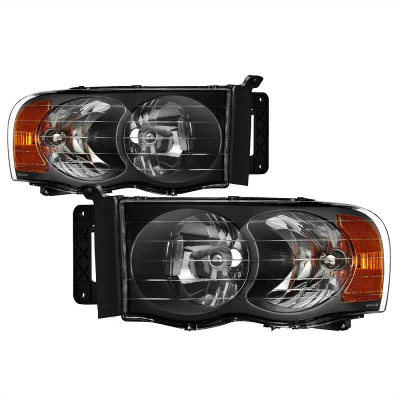 Xtune Dodge Ram 1500 02-05 Amber Crystal Headlights Black HD-JH-DR02-AM-BK - 0