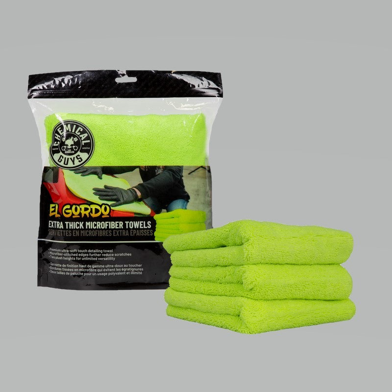 Chemical Guys El Gordo Thick Microfiber Towel - 16.5in x 16.5in - Green - 3 Pack