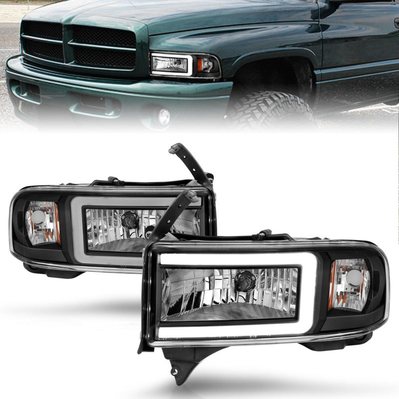 ANZO 94-02 Dodge RAM Crystal Headlight - w/ Light Bar Black Housing - 0