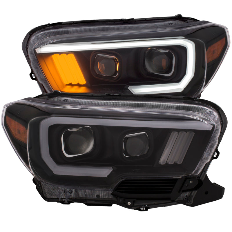 ANZO 2016-2017 Toyota Tacoma Projector Headlights w/ Plank Style Black w/ Amber - 0