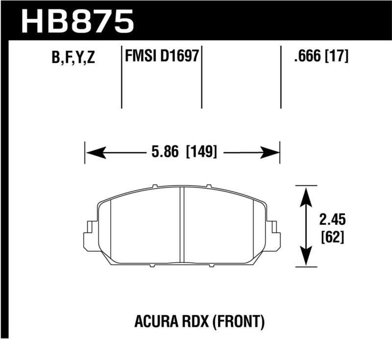 Hawk 14-17 Acura RDX/RLX HPS 5.0 Front Brake Pads ( does not fit civic Type R) - 0