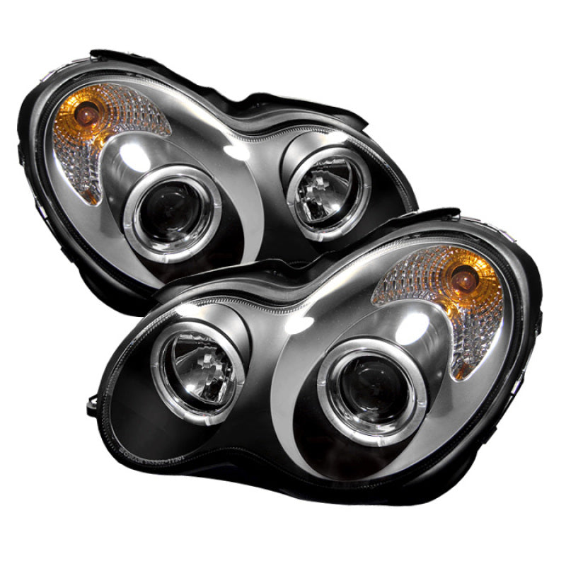 Spyder Mercedes Benz C-Class 01-05 4 DrProjector Headlights Halogen LED Halo Blk PRO-YD-MBW203-HL-BK - 0