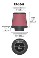 K&N Round Tapered Universal Air Filter 6 inch Flange 7 1/2 inch Base 5 inch Top 7 1/2 inch Height-26