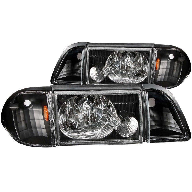 ANZO 1987-1993 Ford Mustang Crystal Headlights Black w/ Corner Lights 3pc - 0