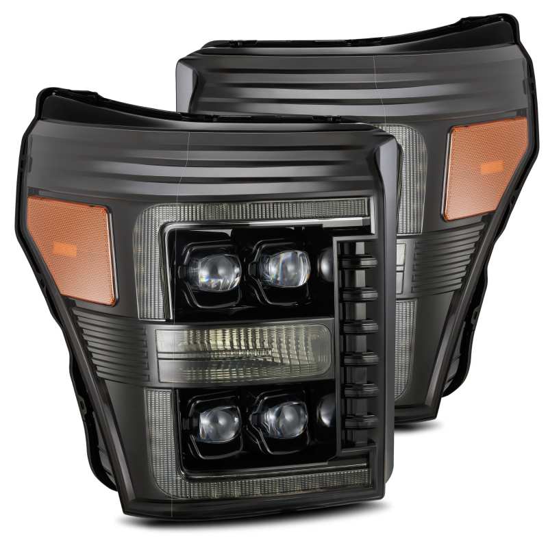 AlphaRex 11-16 Ford F-350 SD NOVA LED Proj Headlights Plank Style Alpha Blk w/Activ Light/Seq Signal - 0