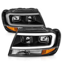 ANZO 99-04 Jeep Grand Cherokee Crystal Headlights - w/ Light Bar Black Housing-7