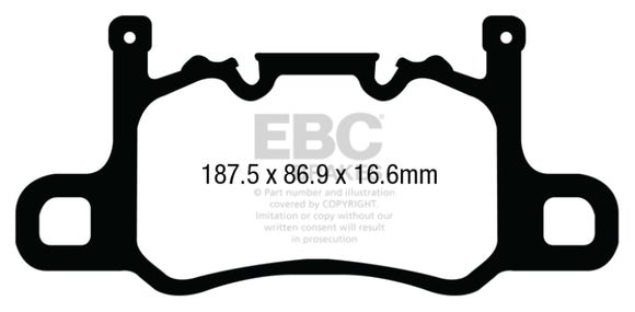EBC 13-15 Porsche 911 (991) (Cast Iron Rotor only) 3.8 GT3 Yellowstuff Rear Brake Pads