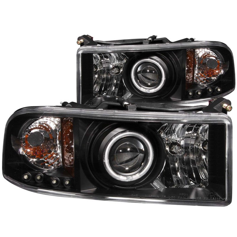 ANZO 1994-2001 Dodge Ram Projector Headlights w/ Halo Black - 0