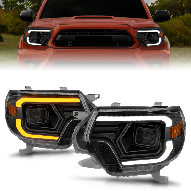 ANZO 12-15 Toyota Tacoma Projector Headlights - w/ Light Bar Switchback Black Housing - 0