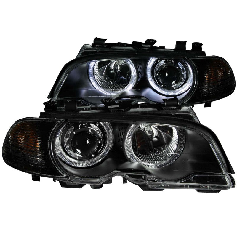 ANZO 2000-2003 BMW 3 Series E46 Projector Headlights w/ Halo Black - 0