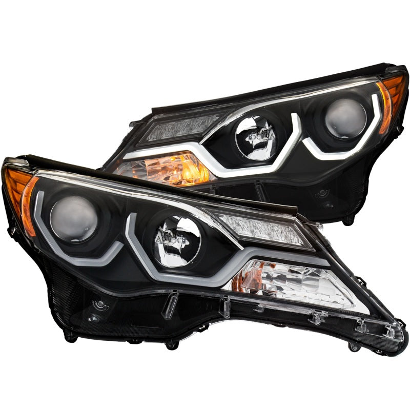 ANZO 2013-2015 Toyota Rav4 Projector Headlights w/ Plank Style Design Black - 0