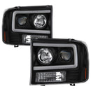 Spyder 99-04 Ford F250 Super Duty Projector Headlights - Light Bar - Black PRO-YD-FF25099V2-LB-BK-2