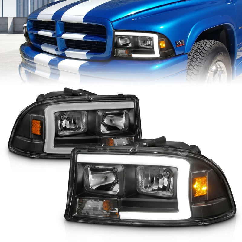 ANZO 97-04 Dodge Dakota/Durango Crystal headlight Set w/ Light Bar Black Housing - 0