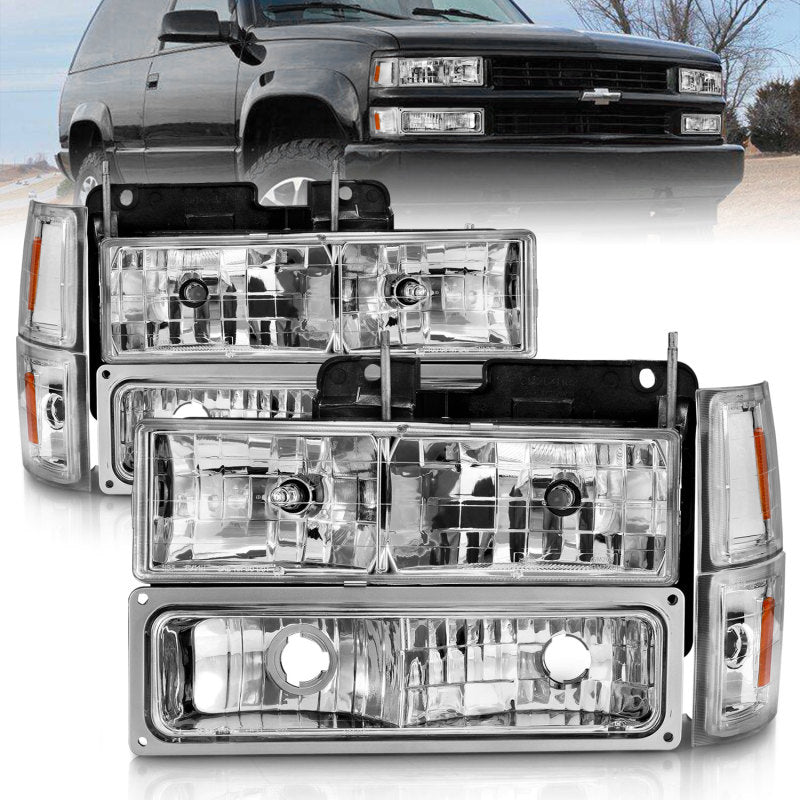 ANZO 88-98 Chevrolet C1500 Crystal Headlights Chrome w/ Signal and Side Marker Lights - 0