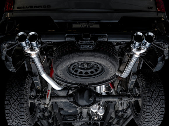 AWE Tuning 4th Gen GM 1500 6.2L 0FG Cat-Back Split Rear Exit (w/ Bumper Cutouts) - Quad Chrome Tips