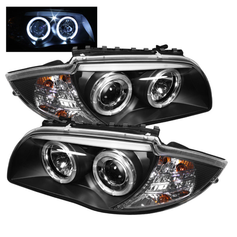 Spyder BMW E87 1-Series 08-11 Projector Headlights LED Halo Black High H1 Low H7 PRO-YD-BMWE87-HL-BK - 0